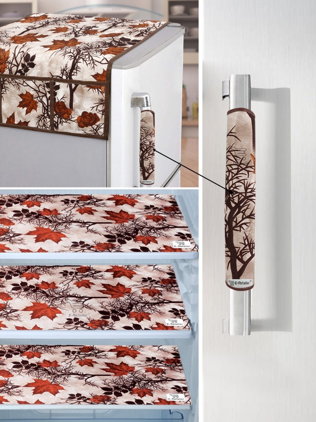

E-Retailer Set Of 5 Brown & Beige Colored Printed Fridge covers