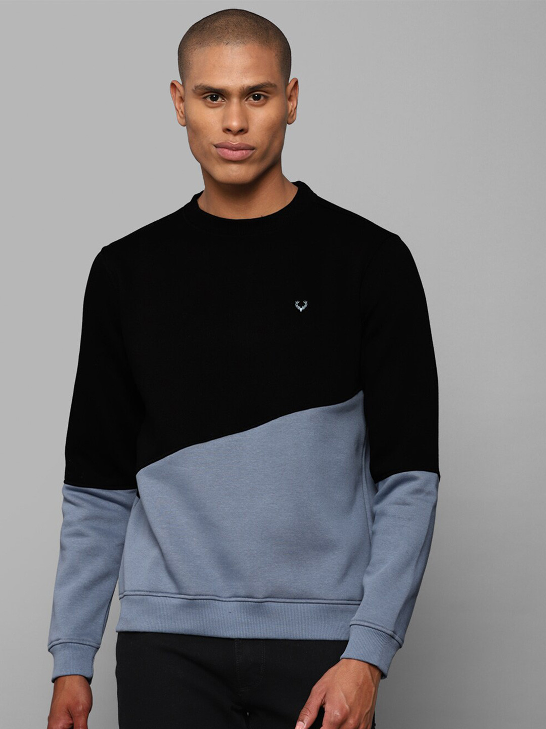 

Allen Solly Men Black & Blue Colourblocked Cotton Pullover