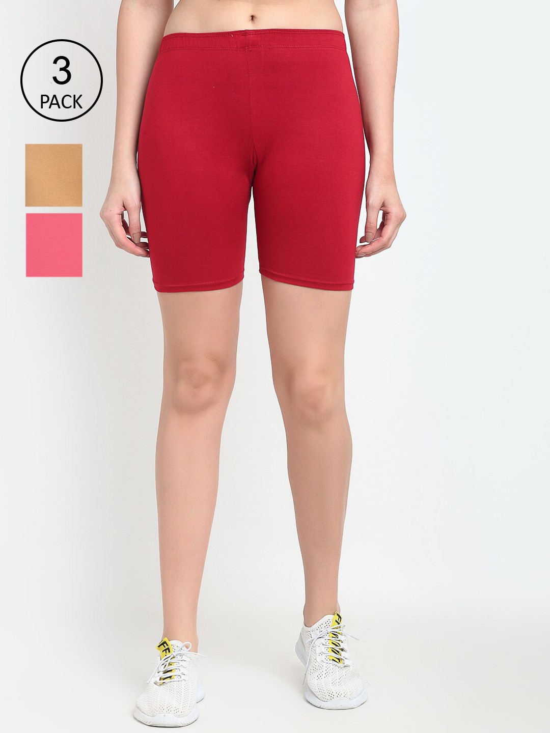

GRACIT Women Pack of 3 Sports Shorts, Beige