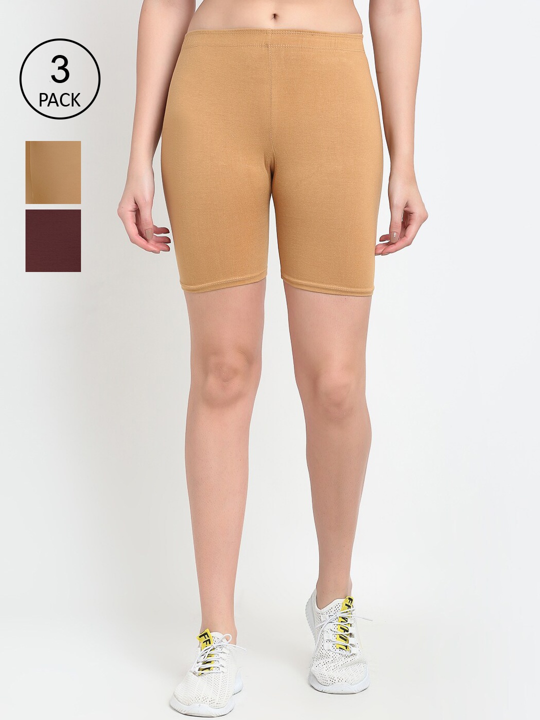 

GRACIT Women Pack of 3 Sports Shorts, Beige