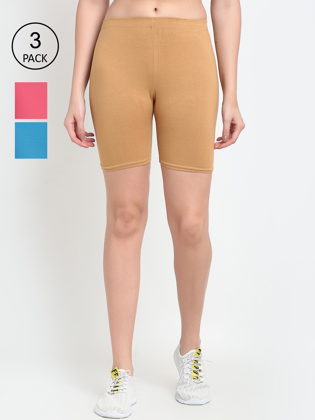 

GRACIT Women Pack of 3 Sports Shorts, Beige