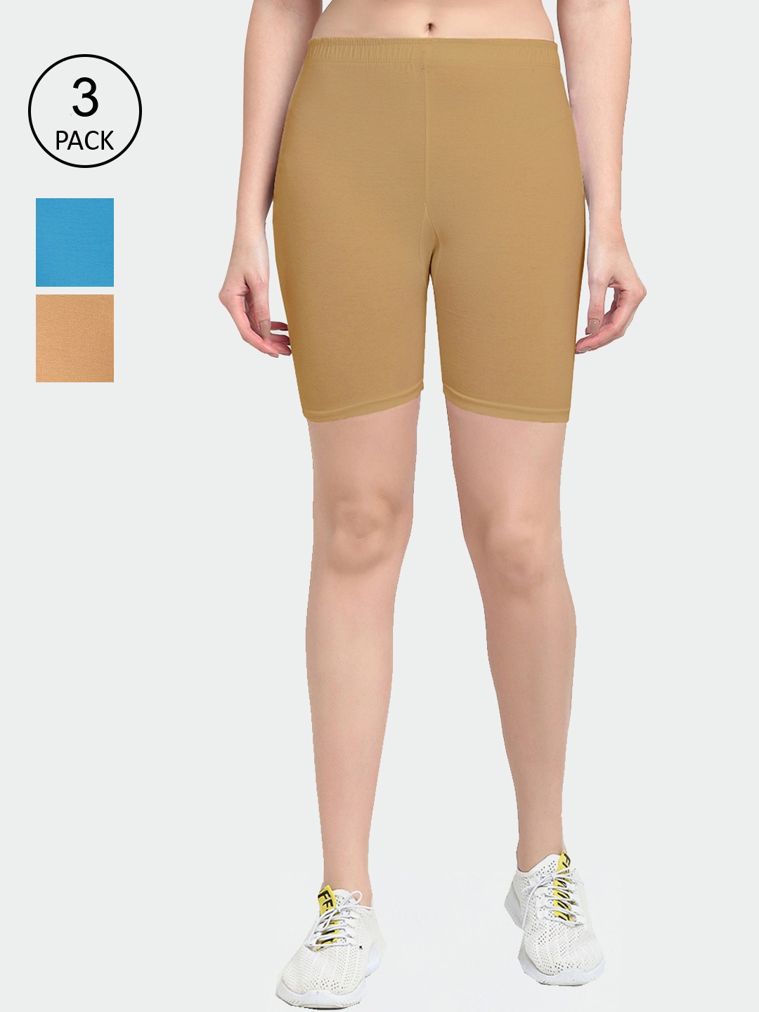 

GRACIT Women Pack of 3 Sports Shorts, Beige