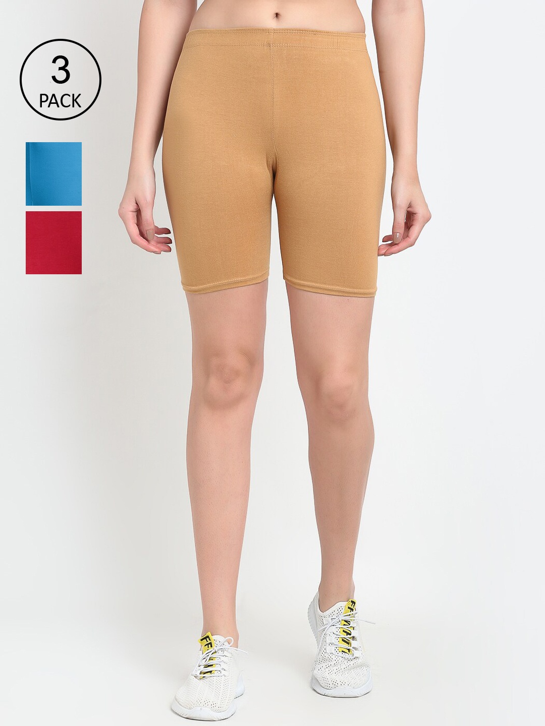 

GRACIT Women Pack of 3 Sports Shorts, Beige