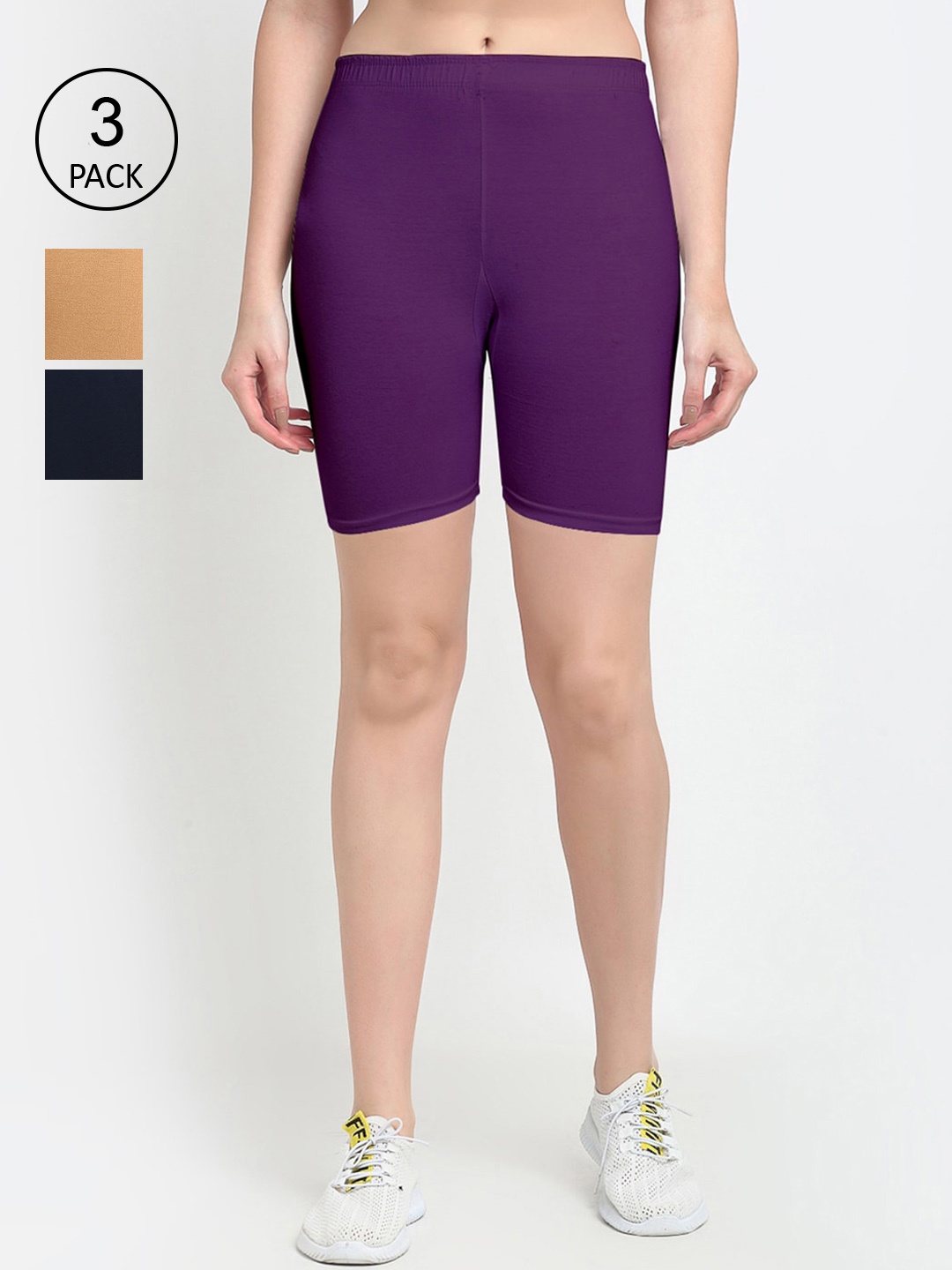 

GRACIT Women Pack of 3 Sports Shorts, Beige