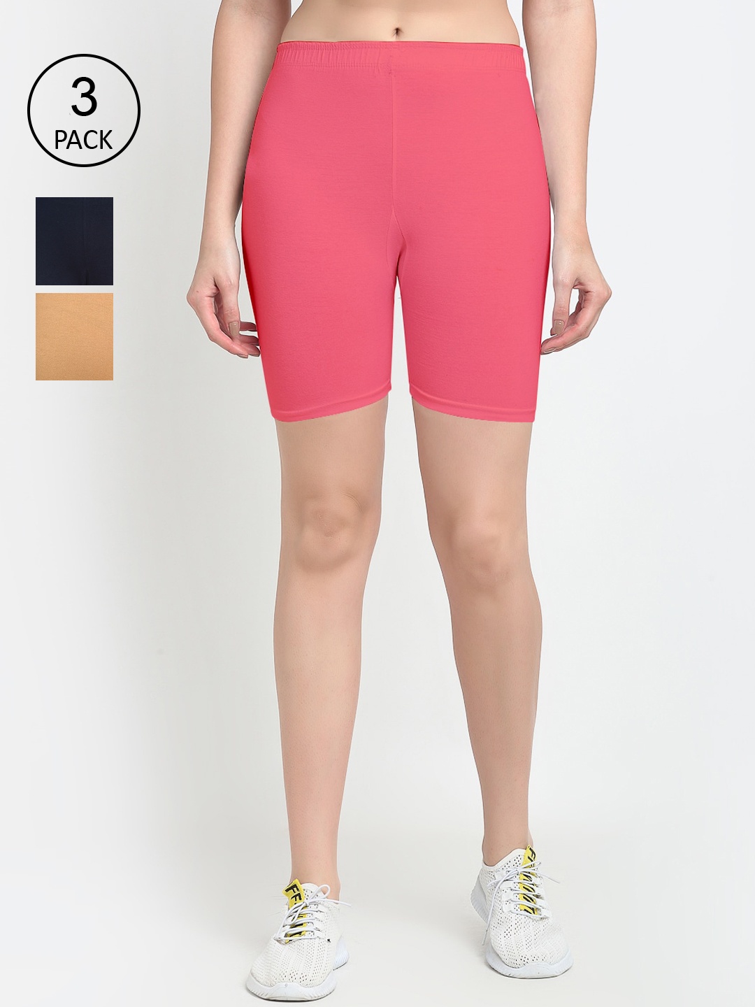 

GRACIT Women Pack of 3 Sports Shorts, Beige