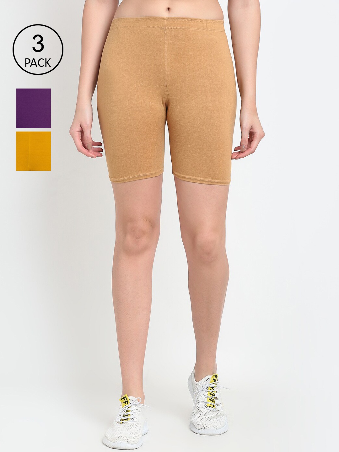 

GRACIT Women Pack of 3 Sports Shorts, Beige