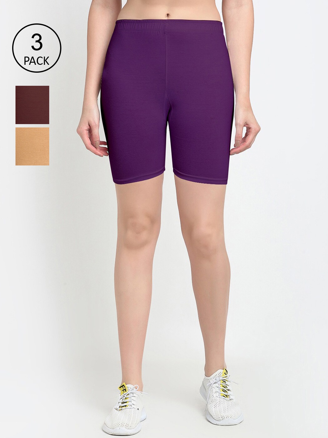 

GRACIT Women Pack of 3 Sports Shorts, Beige