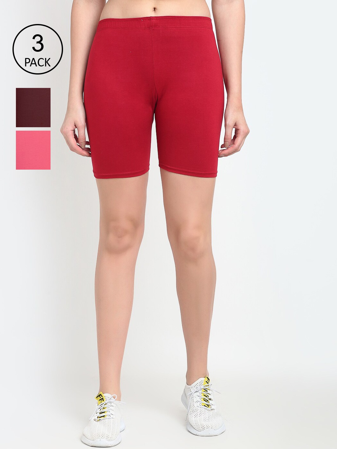 

GRACIT Women Pack of 3 Sports Shorts, Red