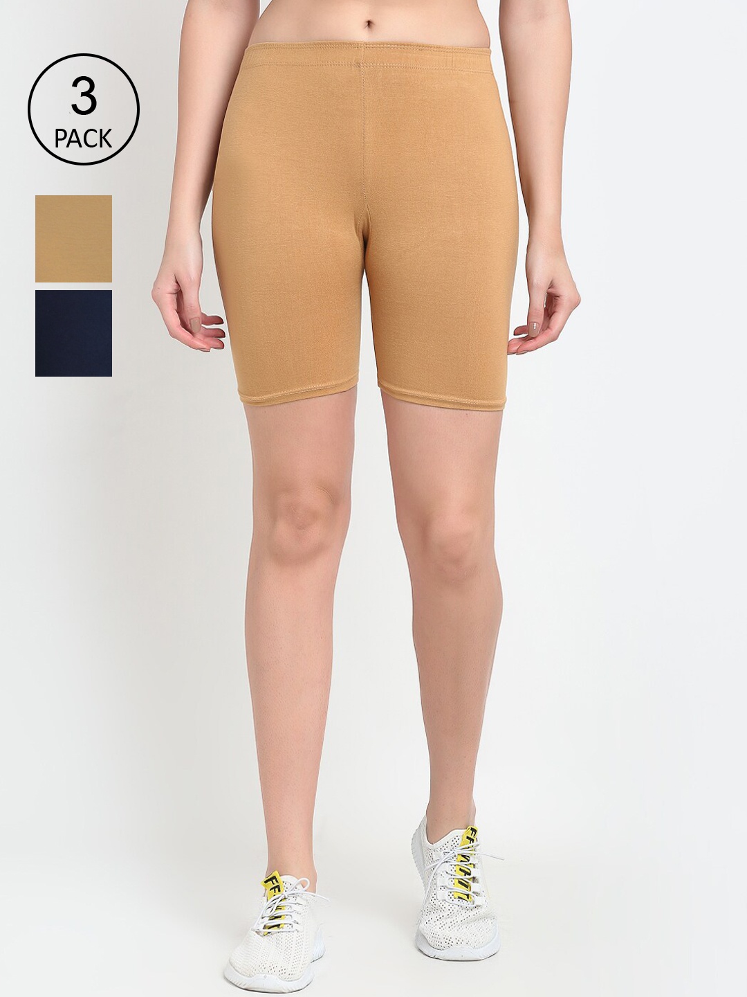 

GRACIT Women Pack of 3 Sports Shorts, Beige