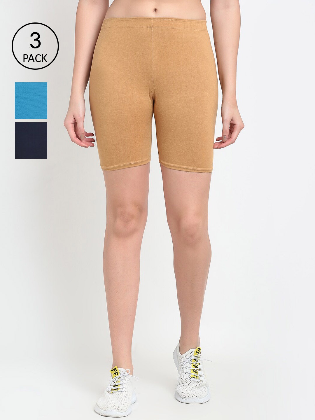 

GRACIT Women Pack of 3 Sports Shorts, Beige