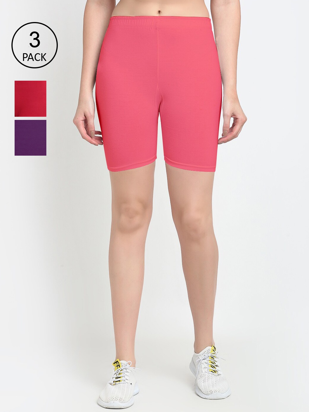 

GRACIT Women Pack of 3 Sports Shorts, Pink