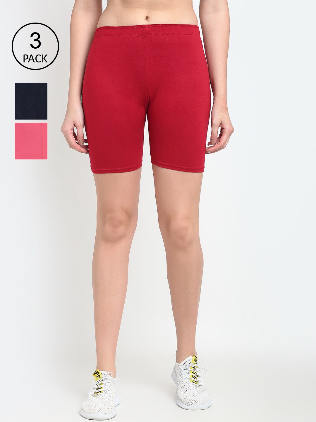 

GRACIT Women Pack of 3 Sports Shorts, Red