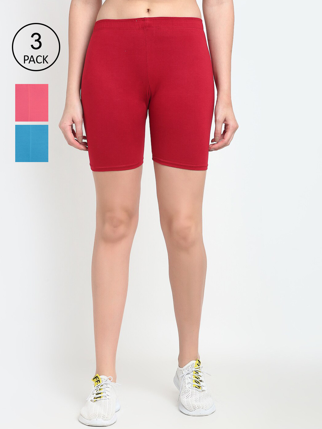 

GRACIT Women Pack of 3 Sports Shorts, Red