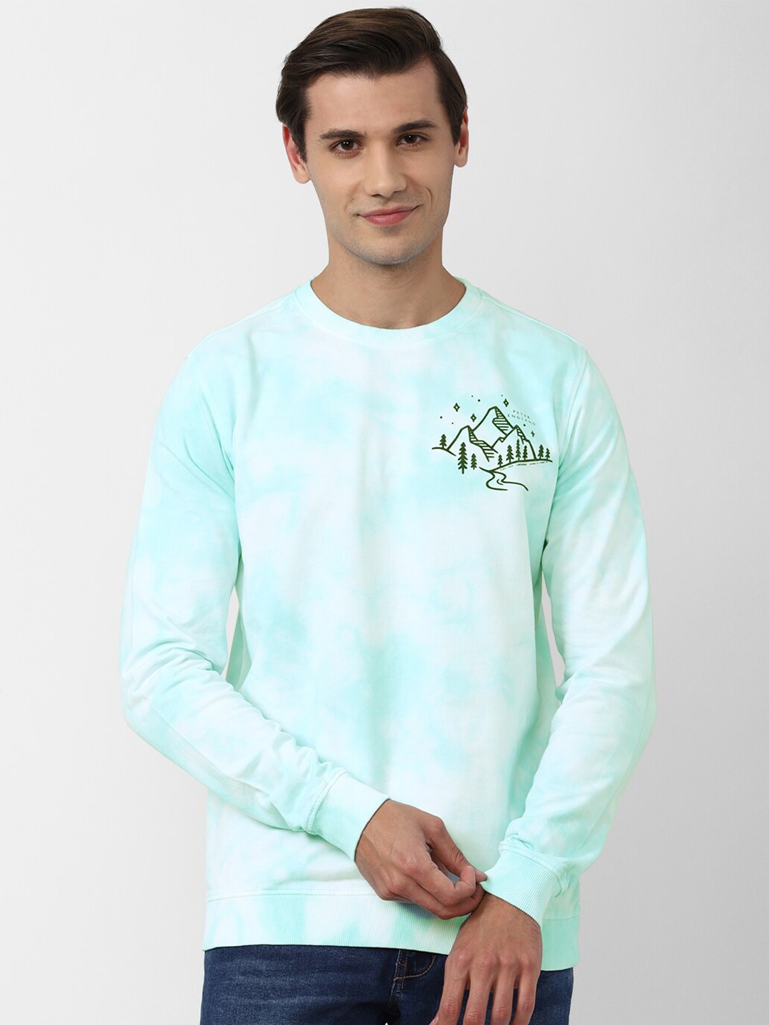 

Peter England Casuals Men Blue Printed Pure Cotton Sweatshirt