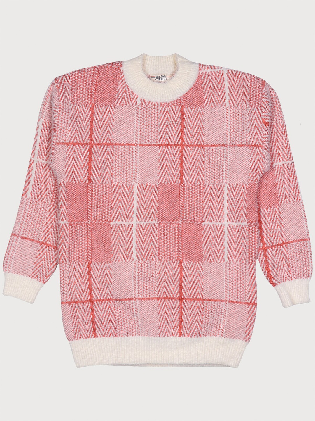 

Albion Boys Pink Printed Wool Pullover With Fuzzy Detail