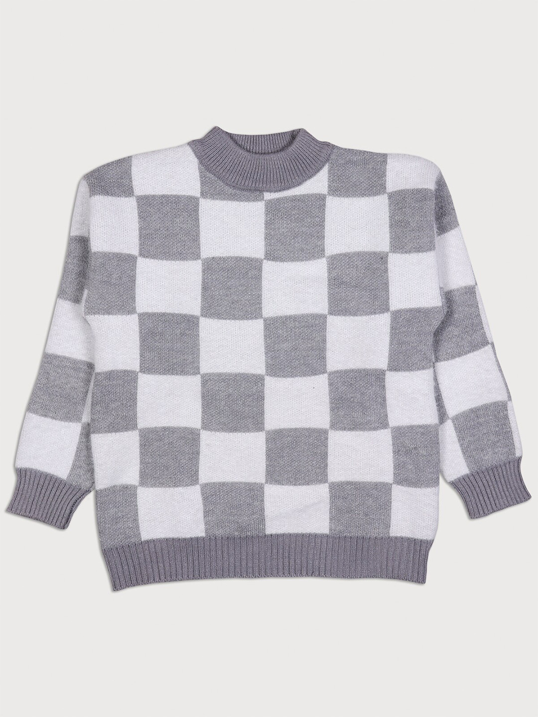 

Albion Boys Grey & White Checked Wool Pullover