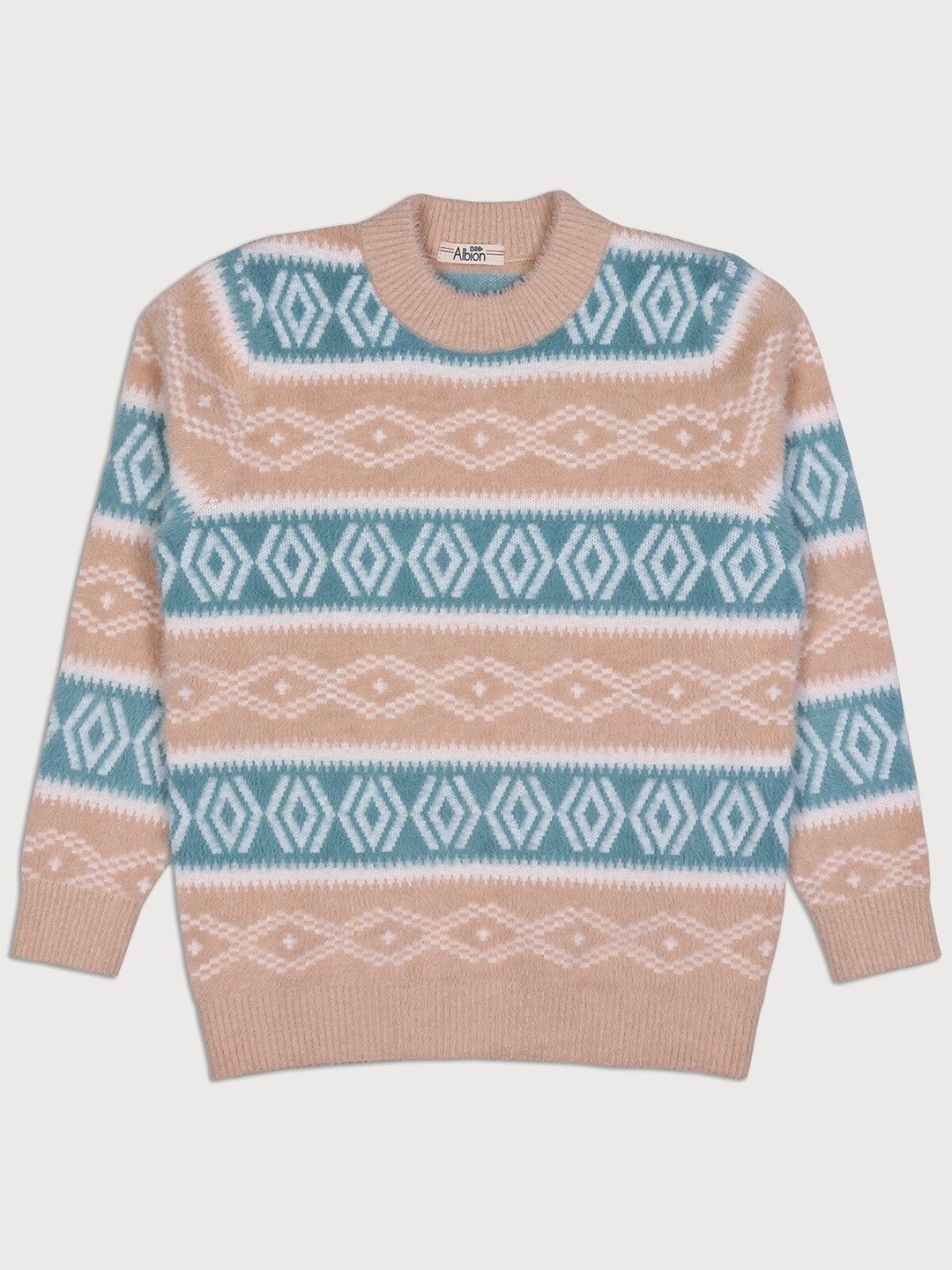 

Albion Boys Peach-Coloured & Teal Green Printed Sweatshirt