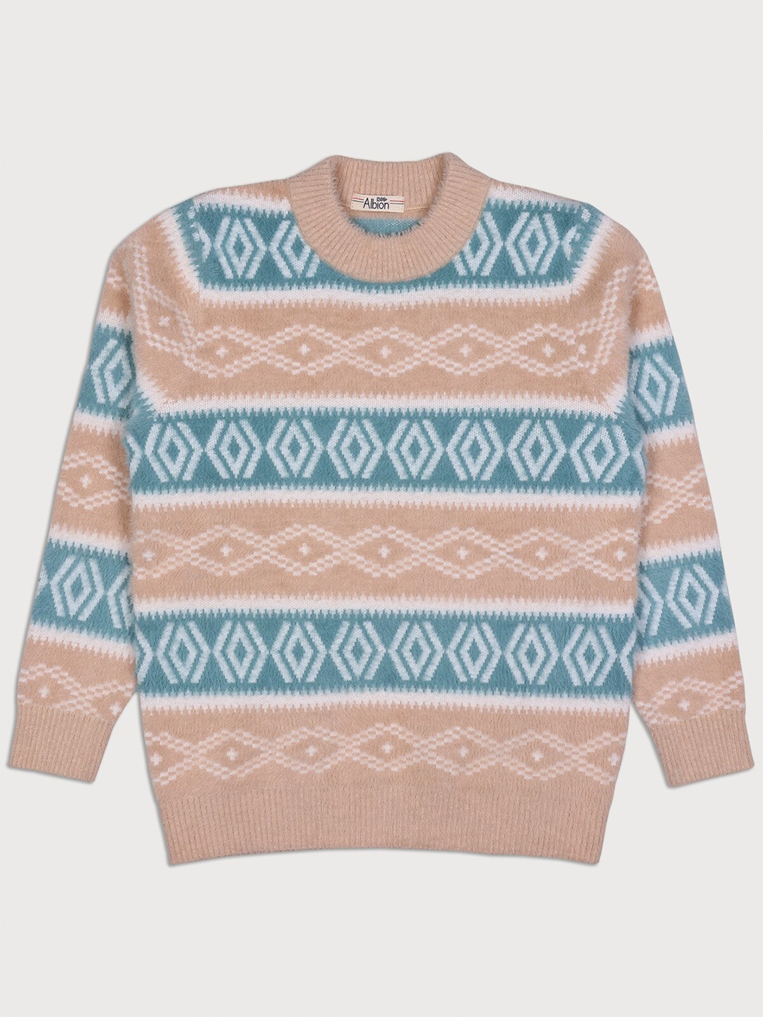 

Albion Boys Peach-Coloured & Teal Green Printed Sweatshirt