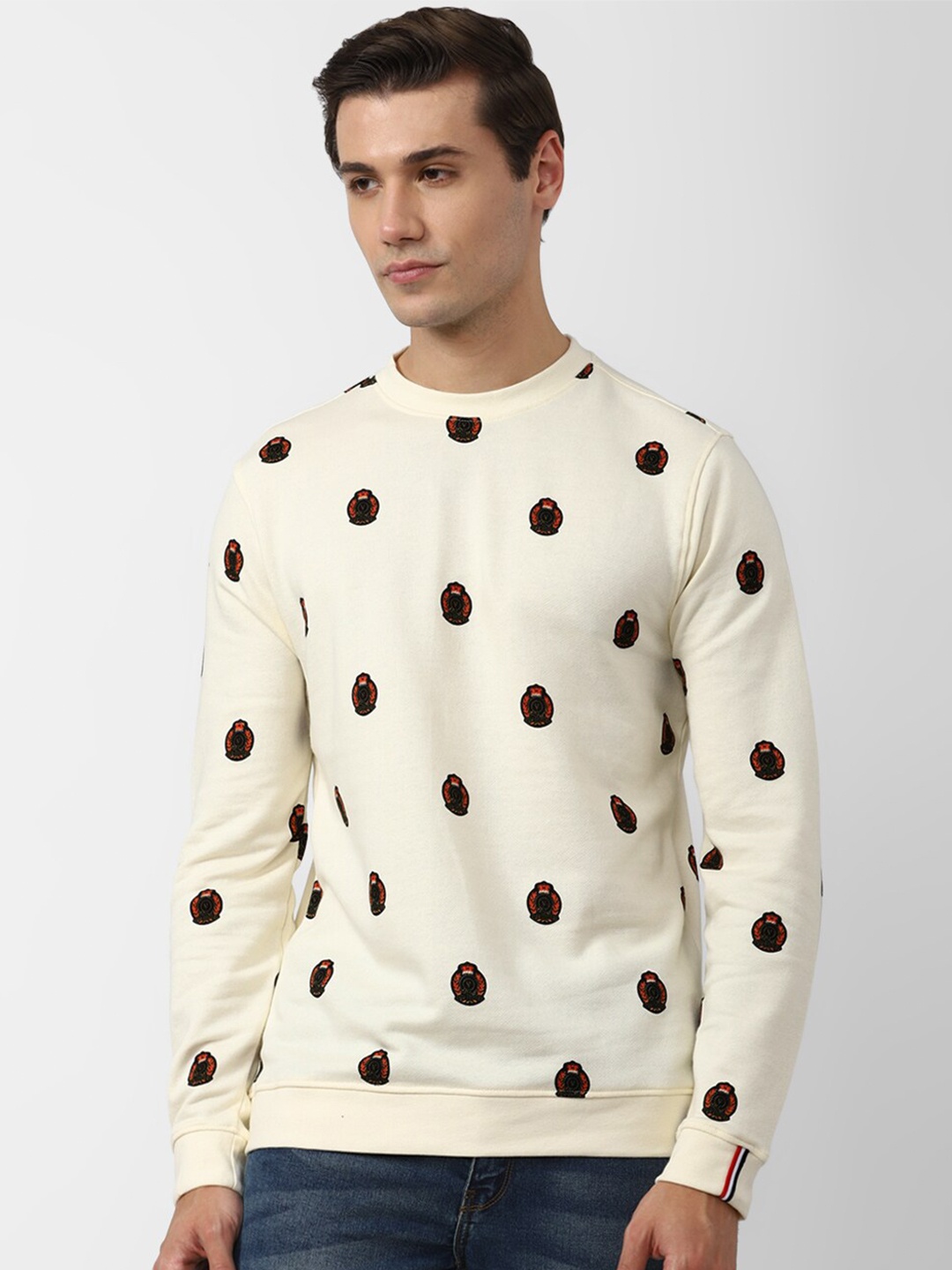 

Van Heusen Sport Men Cream-Coloured Printed Sweatshirt