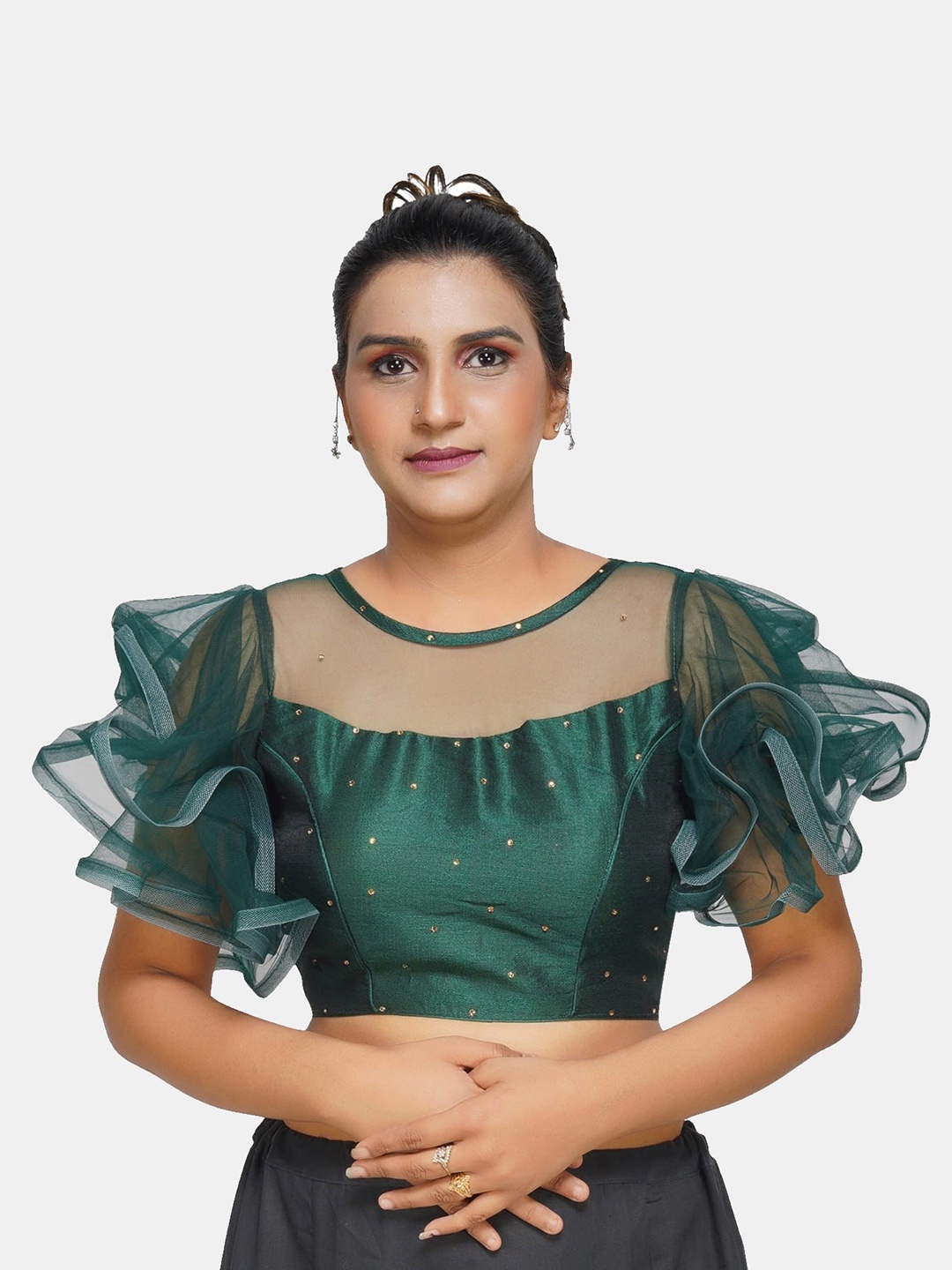 

Trendzmy Teal Green Embroidered Readymade Saree Blouse