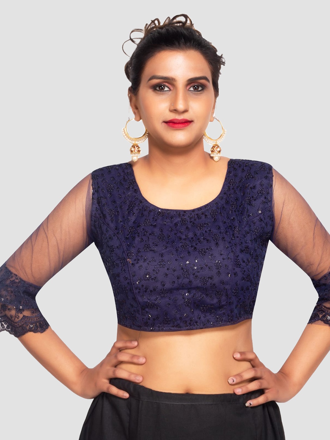 

Trendzmy Navy Blue Embroidered Saree Blouse