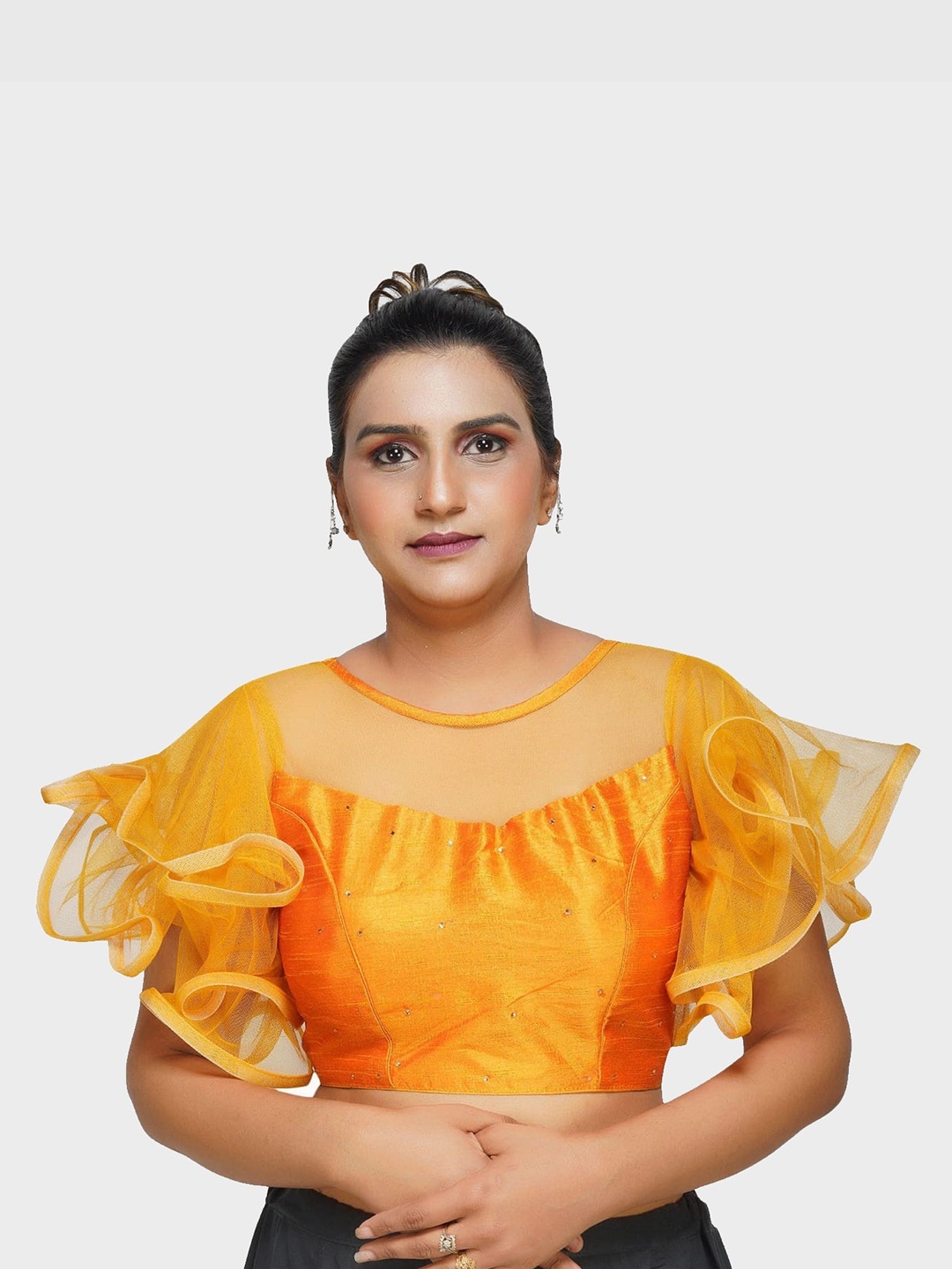 

Trendzmy Mustard-Coloured Solid Saree Blouse