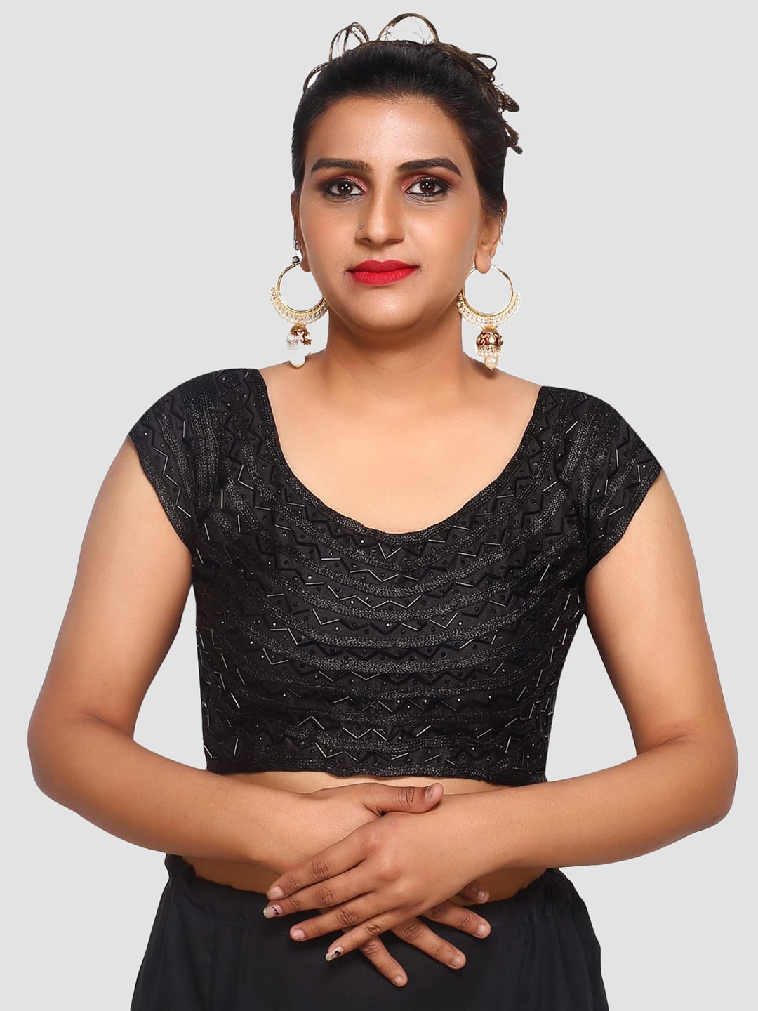 

Trendzmy Black Embroidered Saree Blouse