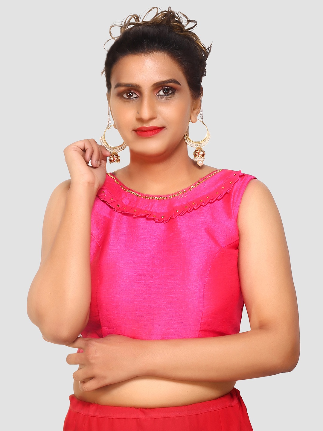 

Trendzmy Pink Solid Saree Blouse