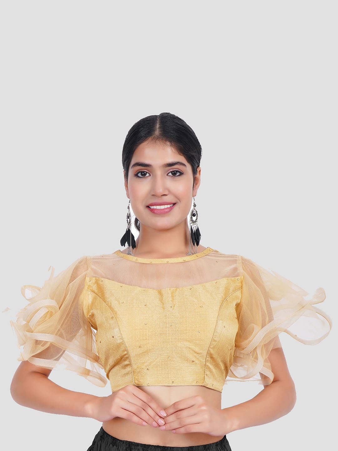 

Trendzmy Beige Embroidered Saree Blouse