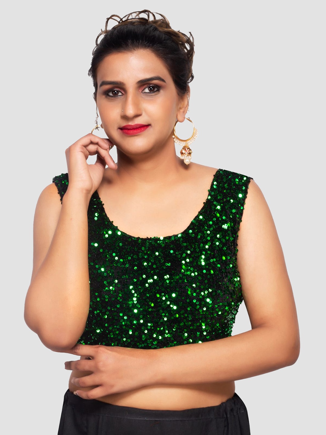 

Trendzmy Green Sequinned Saree Blouse