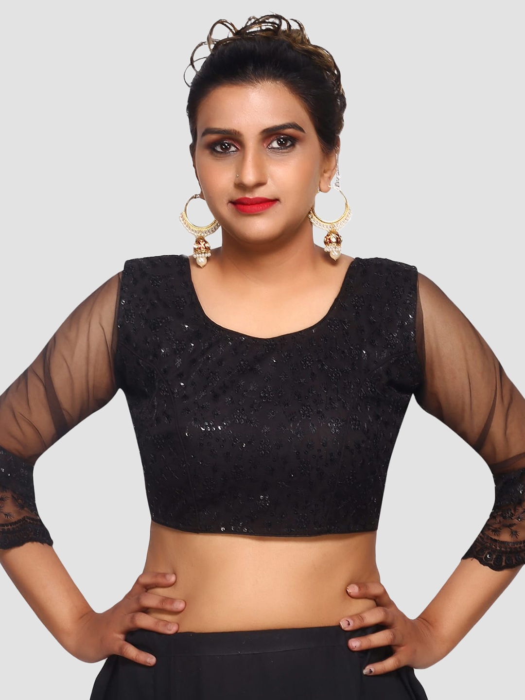 

Trendzmy Black Embroidered Saree Blouse