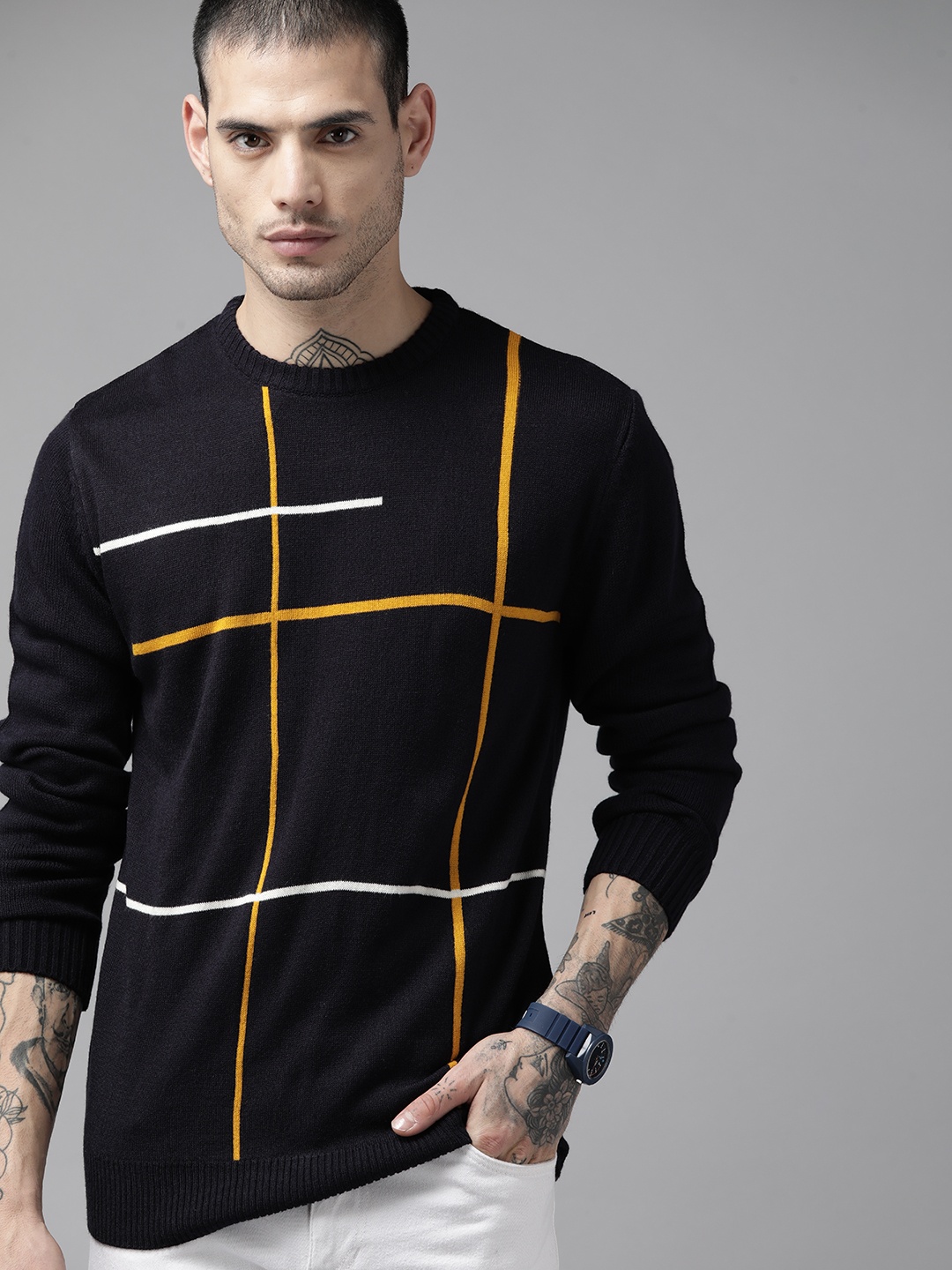 

Roadster Men Black Geometric Printed Pullover