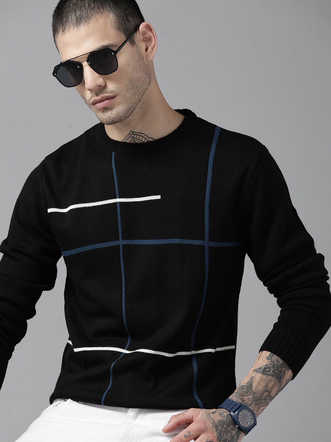 

Roadster Men Black Geometric Printed Pullover