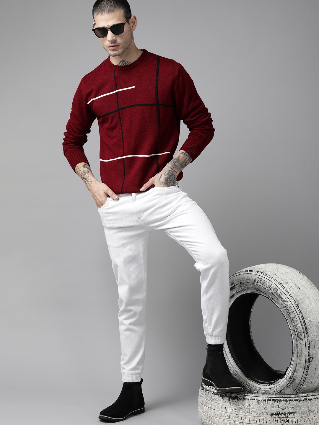 

Roadster Men Red Geometric Printed Pullover