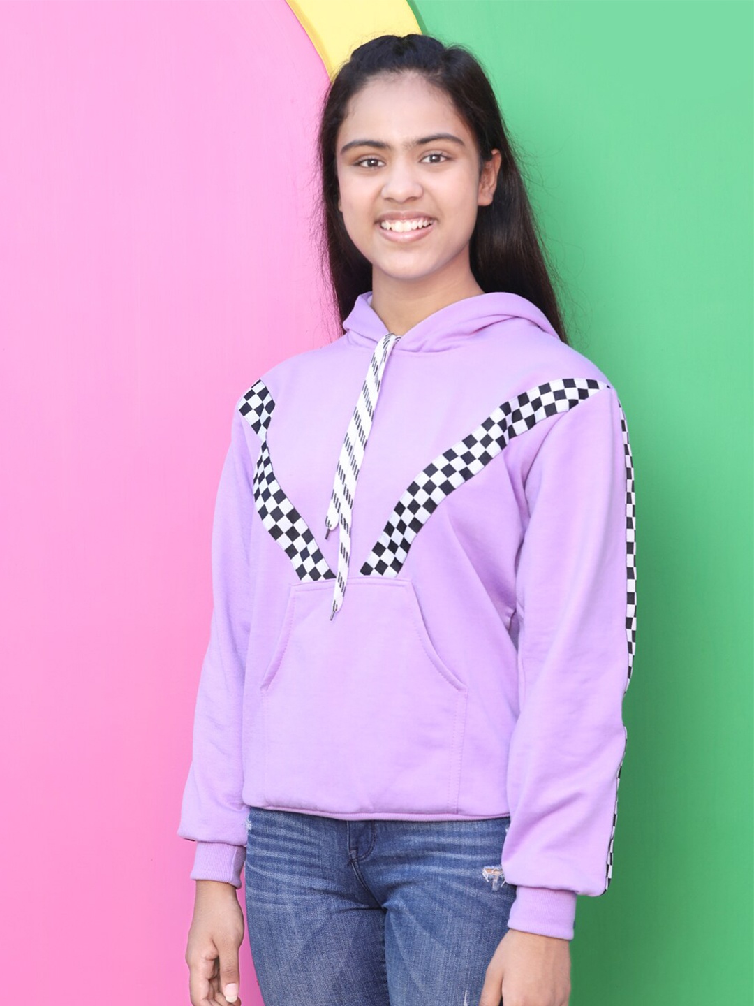 

Cutiekins Girls Purple & Black Checked Hooded Sweatshirt