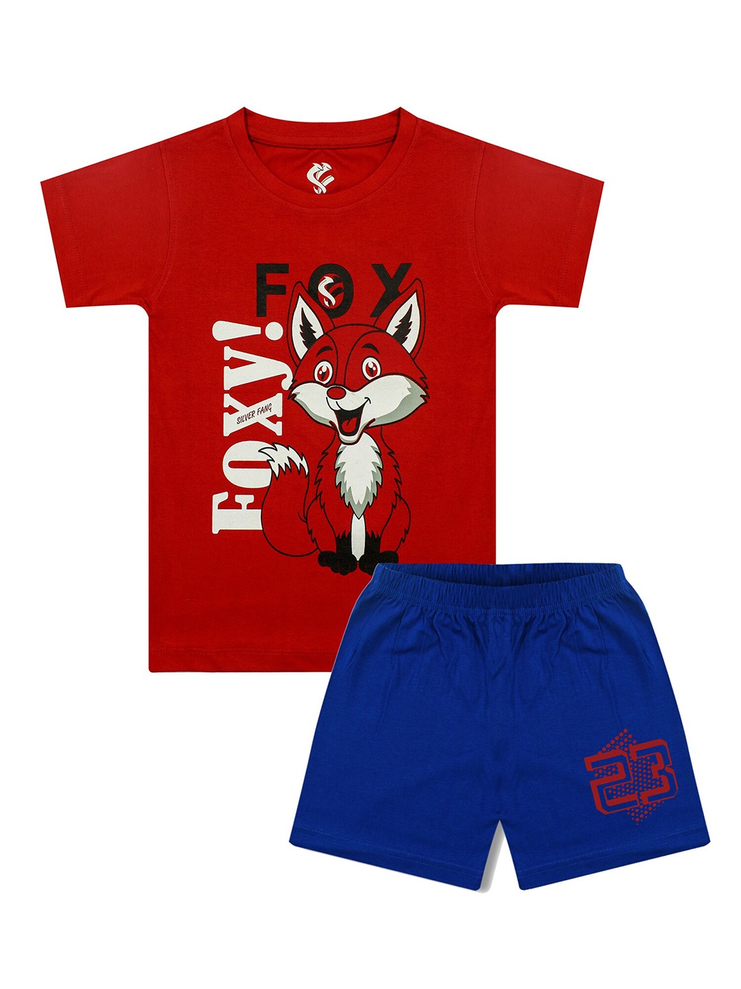 

Silver Fang Boys Red & Blue Printed Pure Cotton T-shirt with Shorts