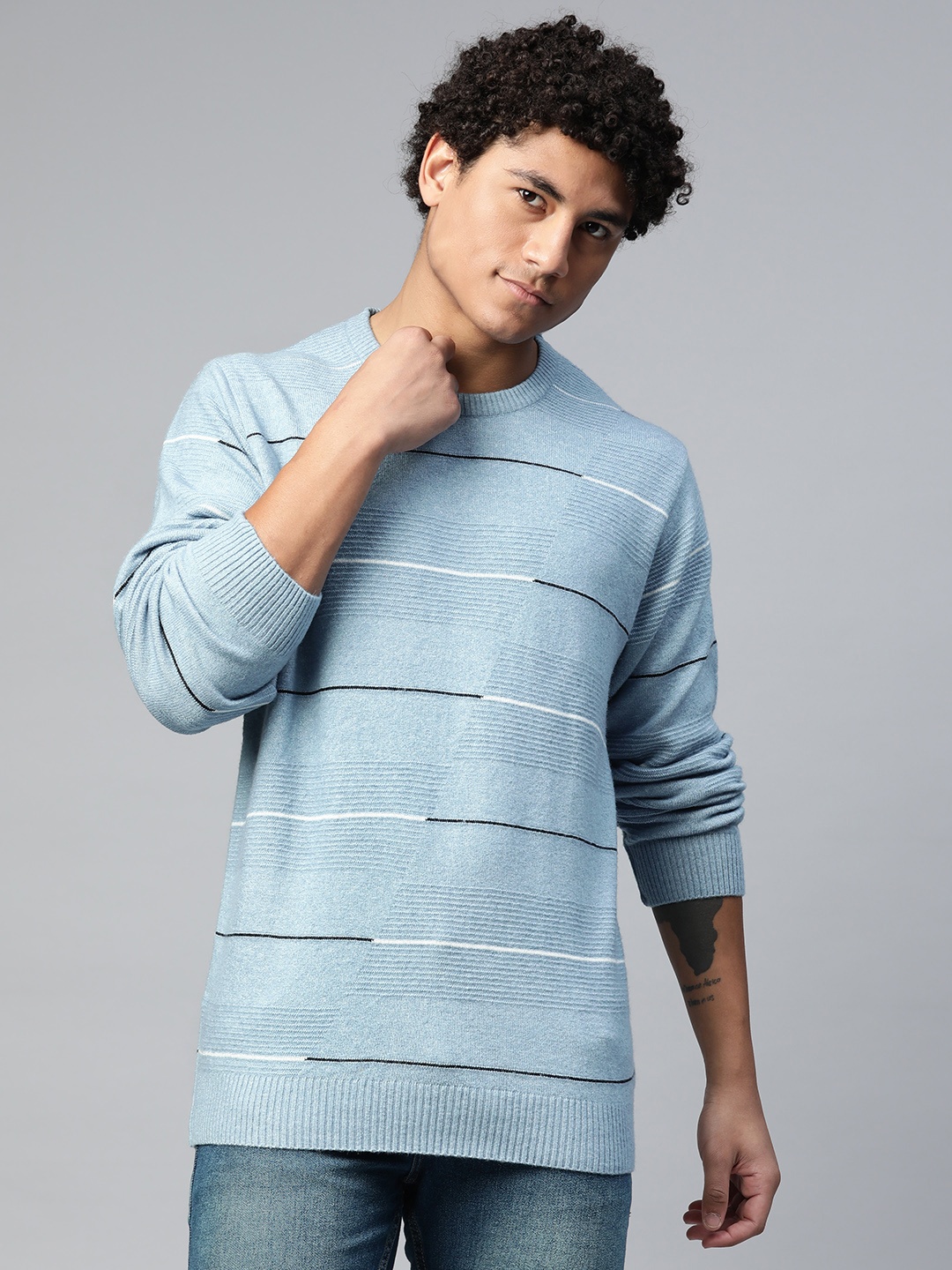 

Pierre Carlo Men Blue Striped Pullover