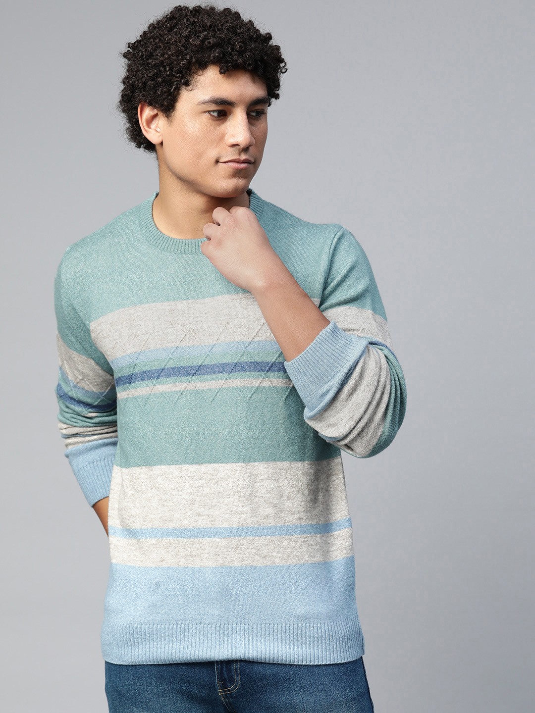 

Pierre Carlo Blue & Grey Striped Pullover