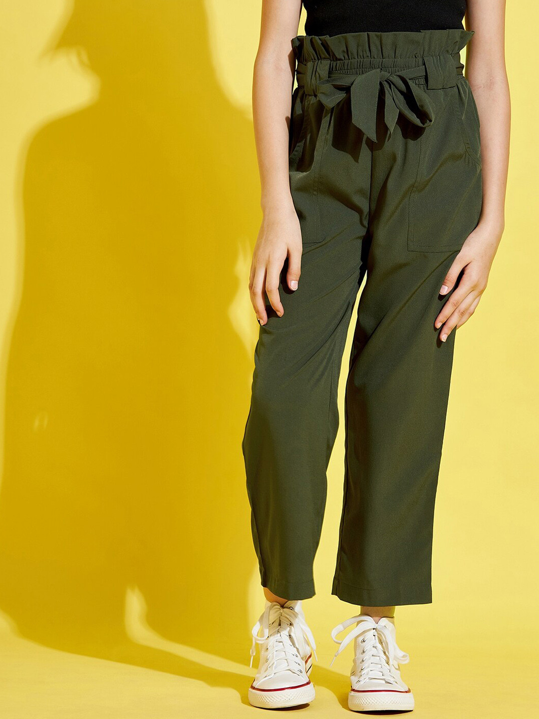

Cherry & Jerry Girls Olive Green Relaxed Straight Fit High-Rise Pleated Trousers