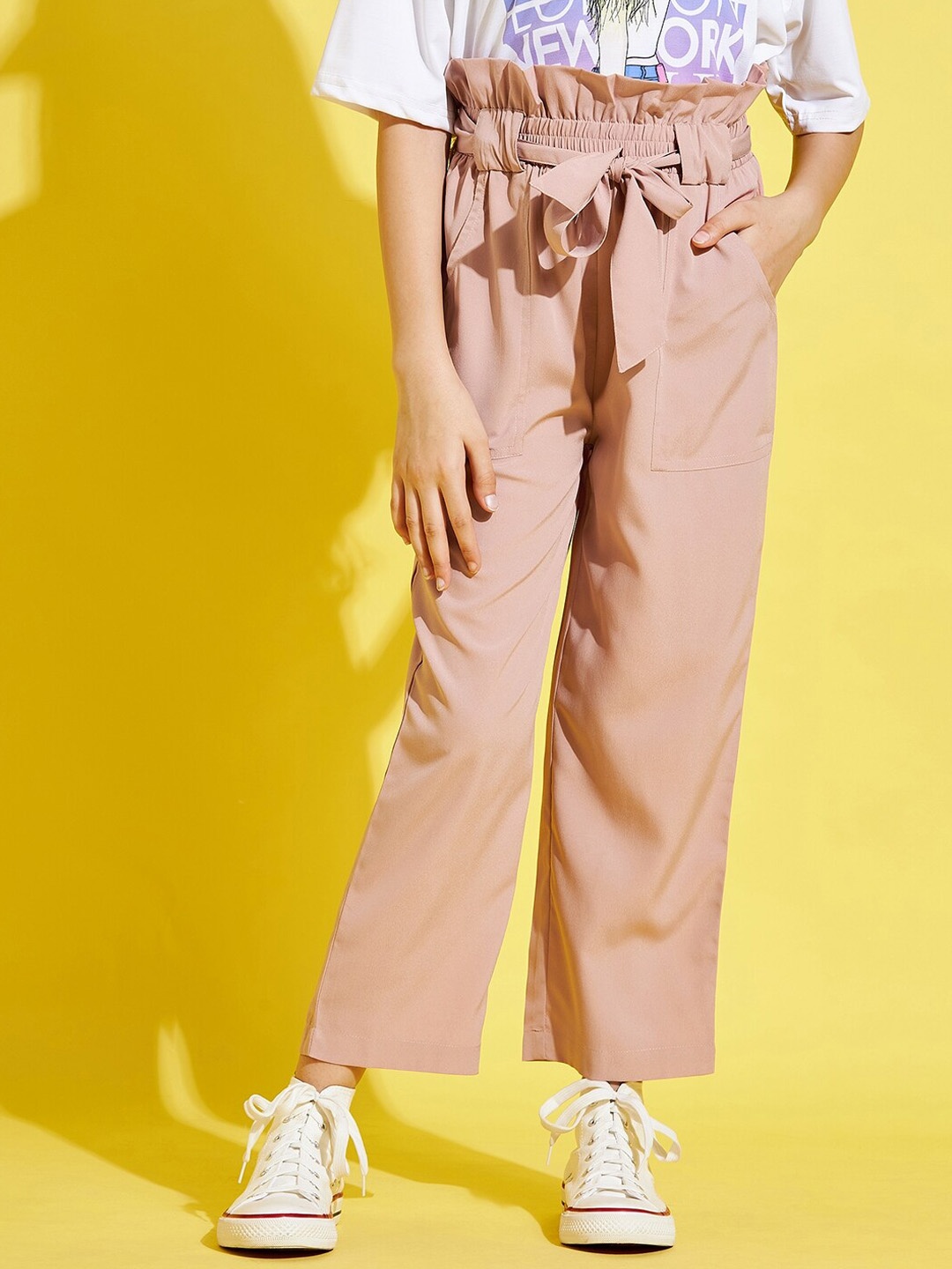 

Cherry & Jerry Girls Peach-Coloured Relaxed High-Rise Trousers