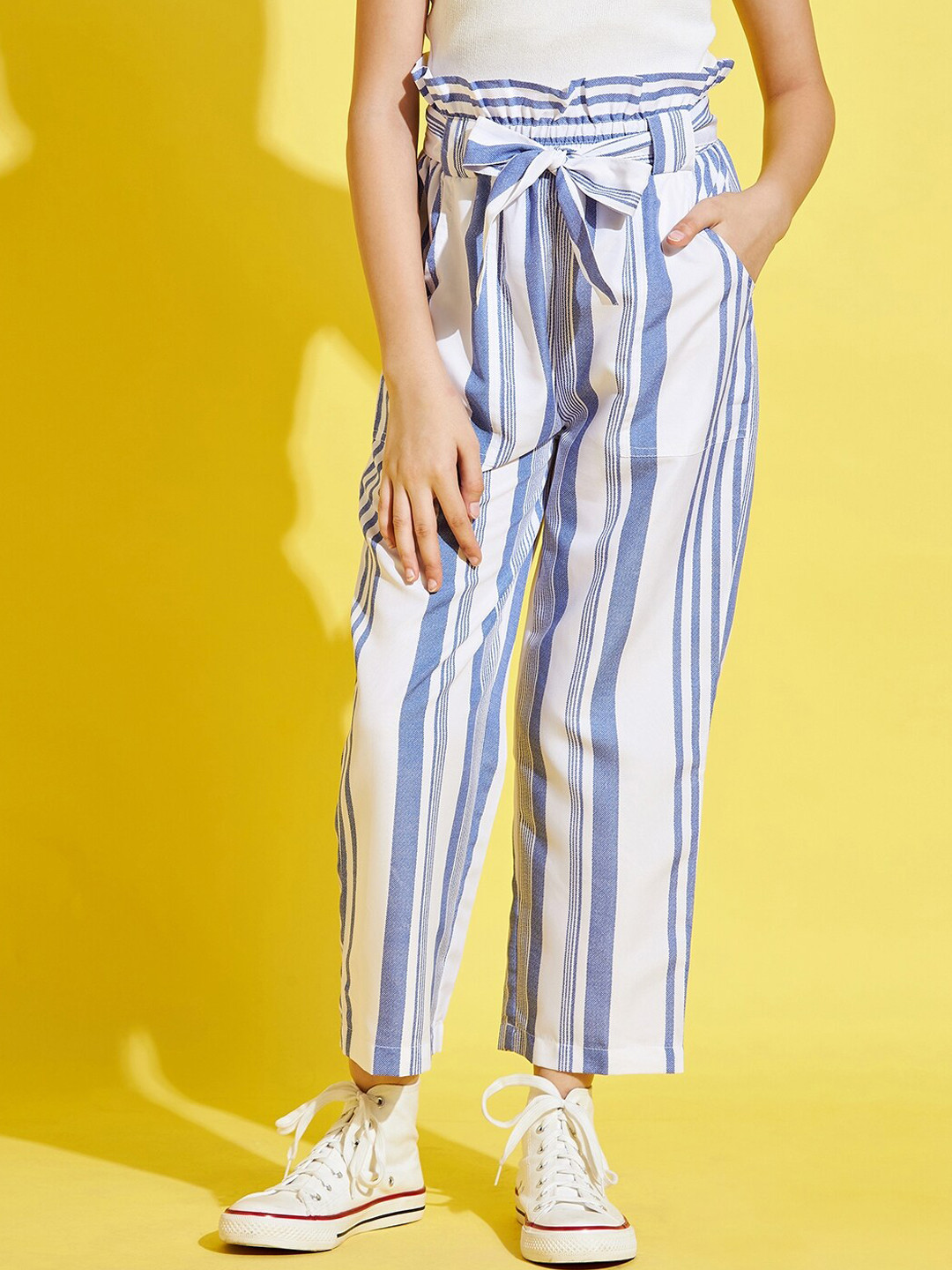 

Cherry & Jerry Girls White And Blue Striped Relaxed High-Rise Trouser