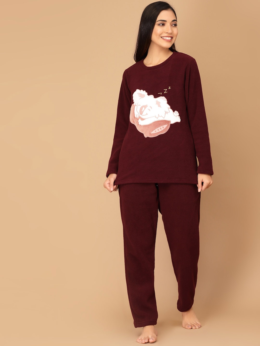 

Sweet Dreams Super Soft Polar Fleece Applique Winter Night suit, Maroon