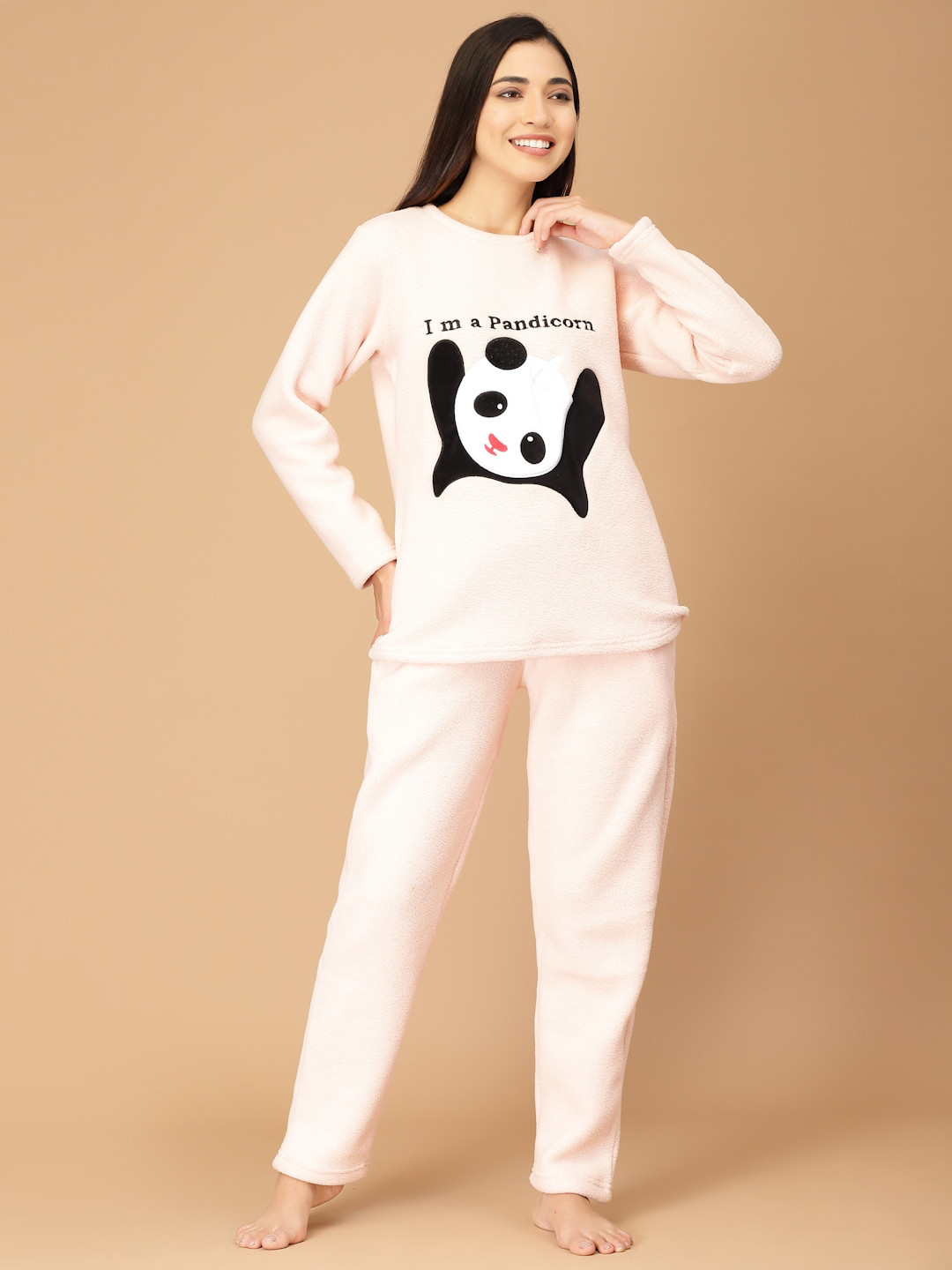

Sweet Dreams Women Super Soft Polar Fleece Applique Winter Night Suit, Pink