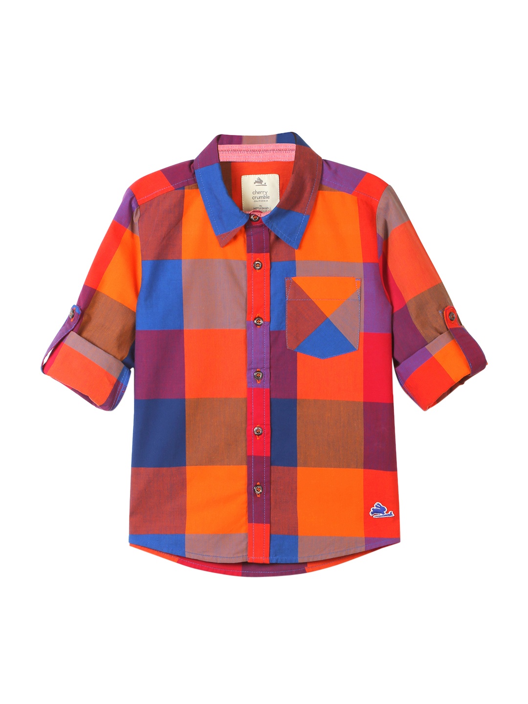 

Cherry Crumble Kids Orange & Blue Regular Fit Checked Casual Shirt