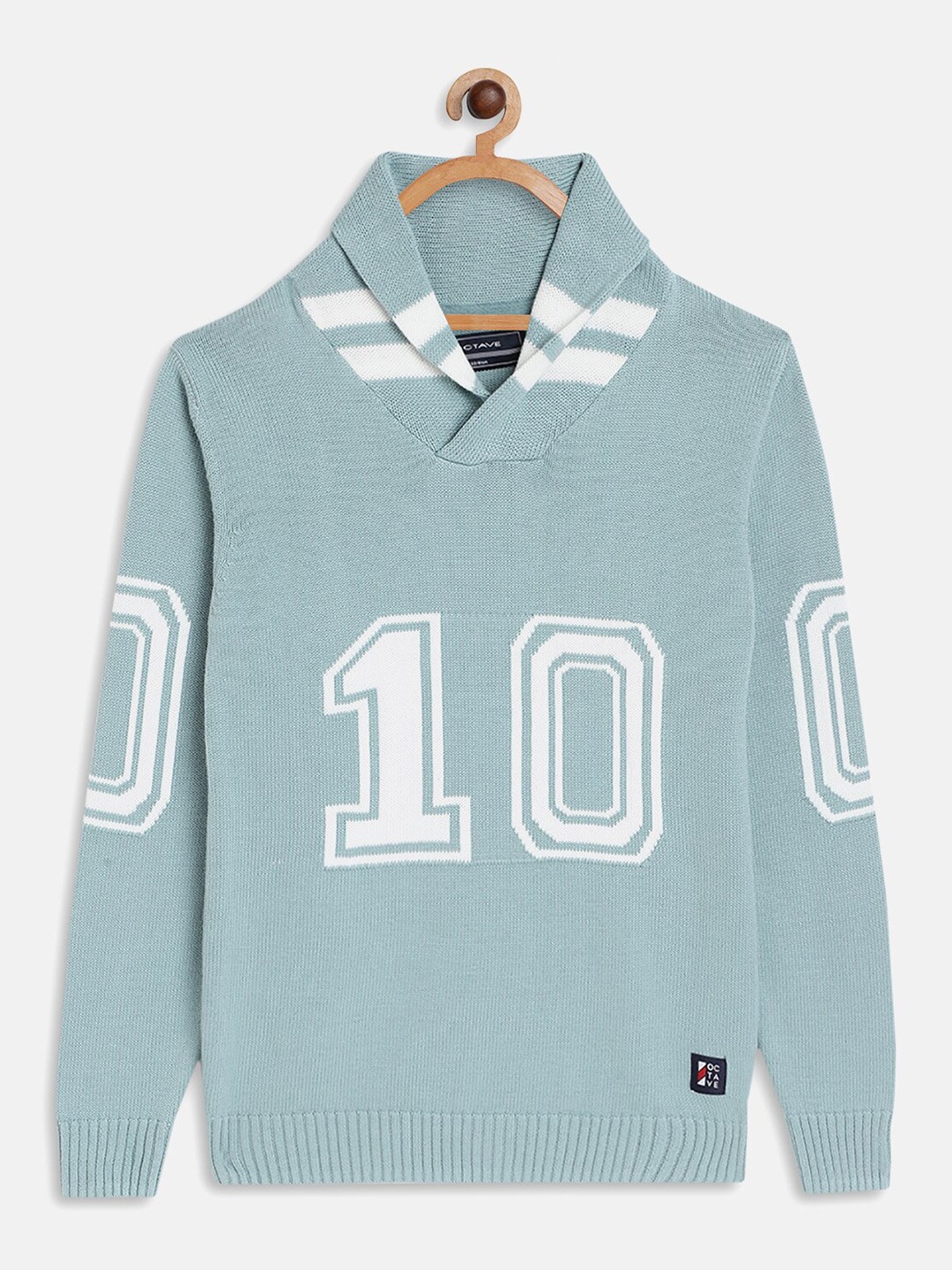 

Octave Boys Blue & White Alphanumeric Printed Cotton Pullover