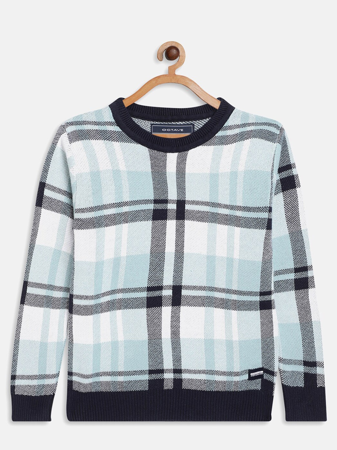 

Octave Boys Teal Blue & White Checked Checked Pullover Sweater
