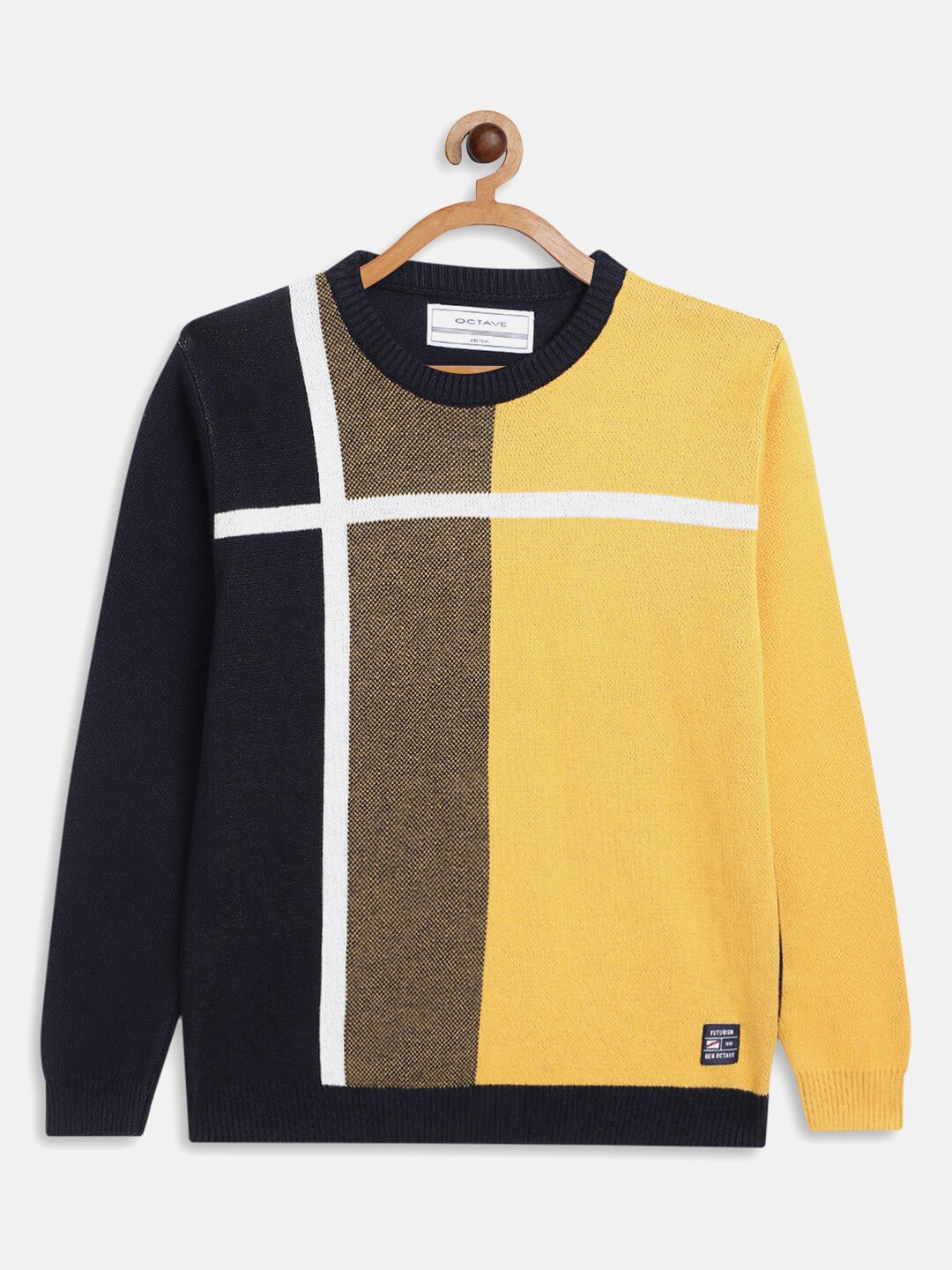 

Octave Boys Yellow & Black Colourblocked Cotton Pullover