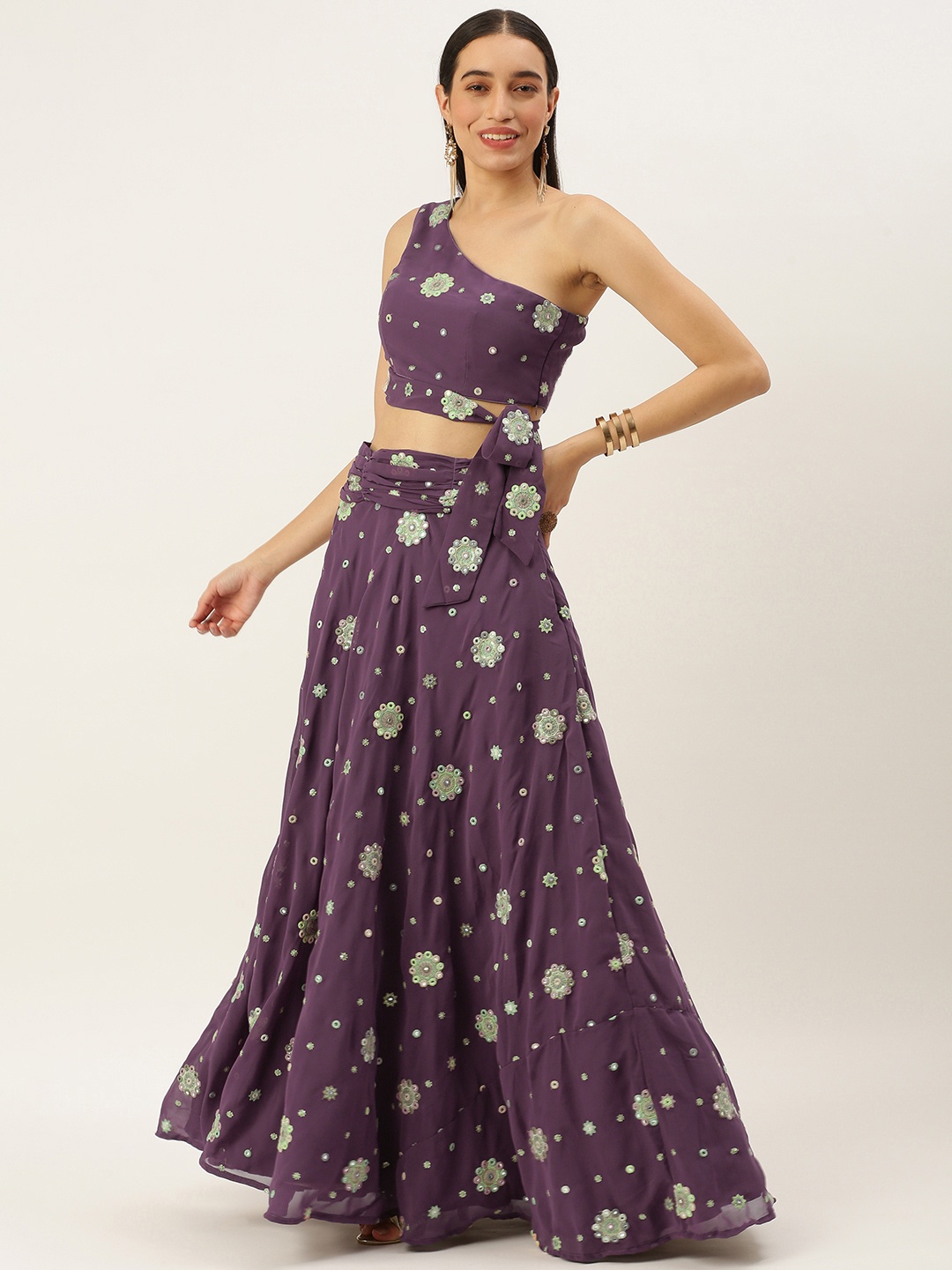 

Ethnovog Ready To Wear Megenta Crop Top N Skirt Co Ords, Purple