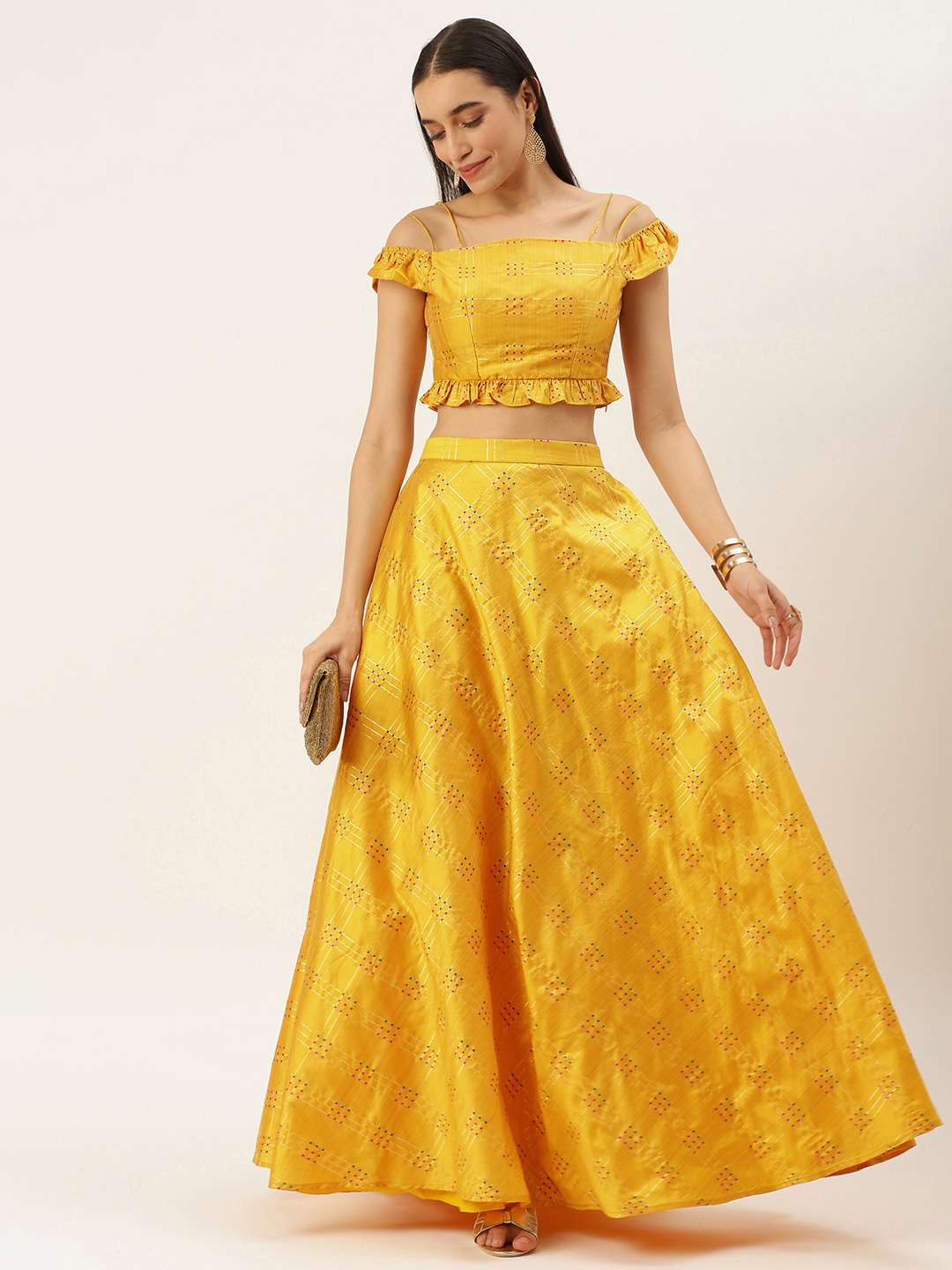 

Ethnovog Ready To Wear Mustard Taffeta Jacquard Co Ords Set