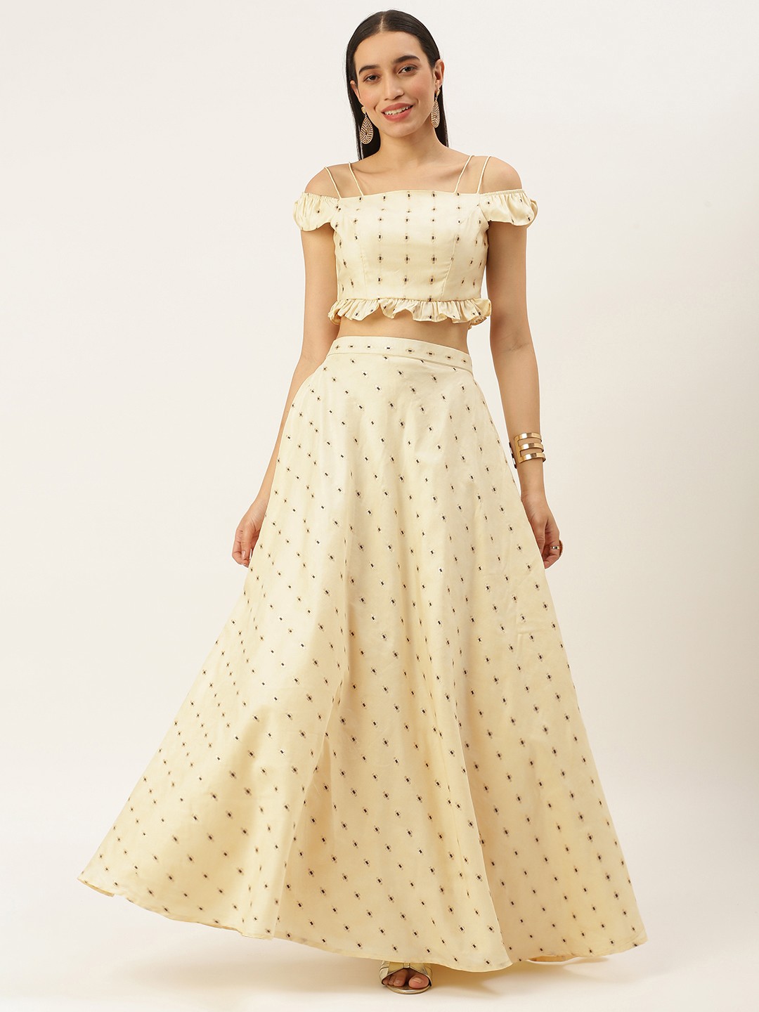 

Ethnovog Ready To Wear Cream Satin Blend Jacquard Co Ords Set
